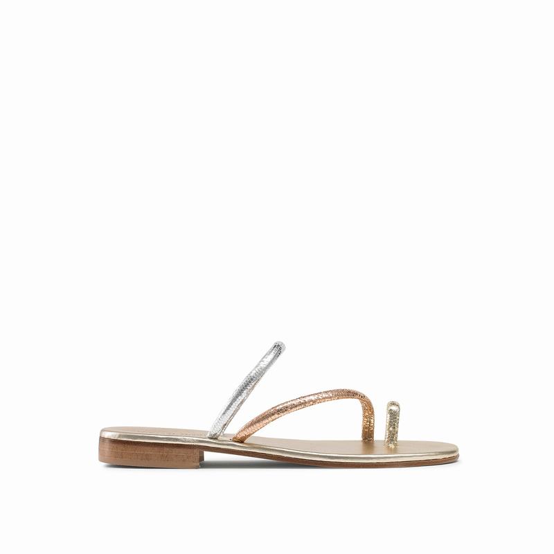 Russell & Bromley Quartz Womens Toe Loop Sandals Metallic |DUU4859YK|